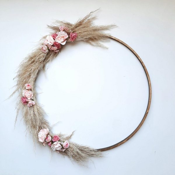 Drveni dekor - OBROOCH + pampas